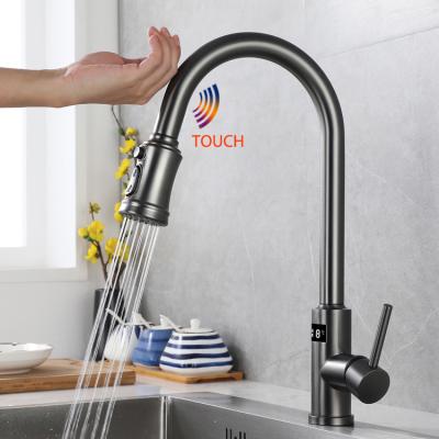 China Sense Faucets 3 Way Kitchen Faucet Touch Sensor Digital Kitchen Sink Tap Touchless Kitchen FaucetsStainless Steel Faucet With Pull Down Sprayer for sale