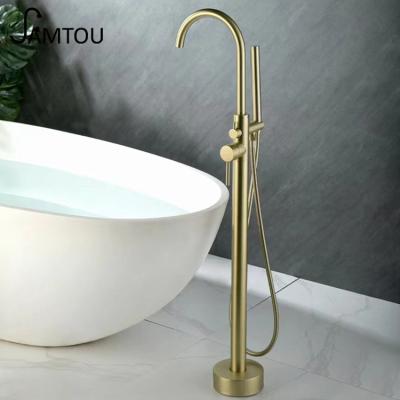 China Without Slide Bar Kaiping Hot Selling Swept Gold Bathtub Faucet Bathroom Free Standing Bathtub Faucet Floor Stand Alone Bathtub Faucet Copper for sale