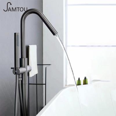 China SAMTOU Slide Bar Free Standing Faucet, Bathtub Shower Faucet Set Bathtub Faucet Holder Premium, Floor Mounted Tub Faucet Gunmetal Gray for sale