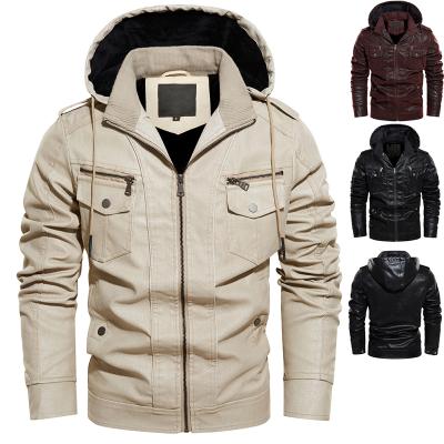 China Wholesale QUICK DRY Winter Hooded Brushed Coated Outdoor Casual PU Men Biker Leather Jacket for sale