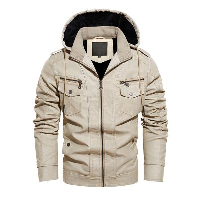 China Wholesale QUICK DRY Stand Collar Wholesale Men's PU Winter Hooded Brushed Outdoor Casual Leather Jacket for sale