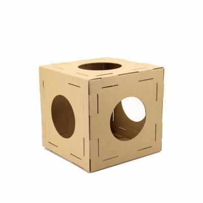 China Cardboard Assembled Viable Cat Box House Indoor Folding Cat Cage Set for sale