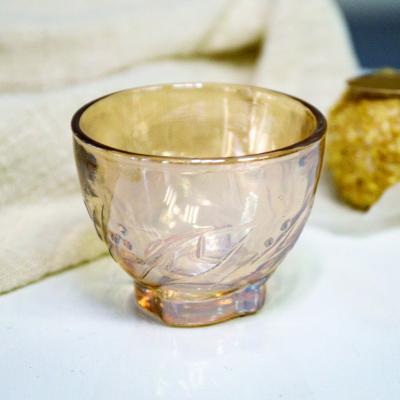 China Set 2oz one 6pcs of amber glaze stocked Middle East style arabic crystal glass cups gift box cawa for sale