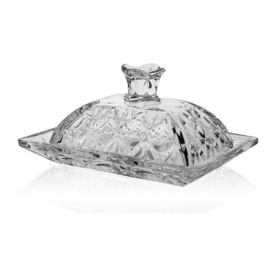 China Sustainable Square Shape Butter Dish With Lid Easy To Use Glass Plates Hot Selling Dish Dish for sale