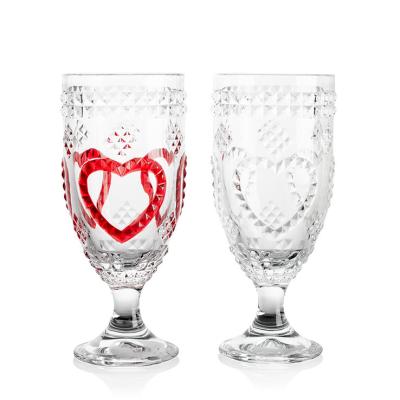 China Large Volume Love Heart Wedding Wine Vintage 17oz Wine Glass Tumblers Tall For Water Juice Milk Tea for sale