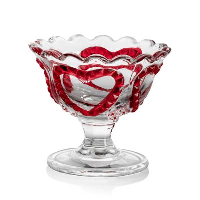 China Viable Wedding 2oz Love Heart Glass Sprayed Clear Color Ice Cream Cup Crystal Ice Cream Bowl for sale