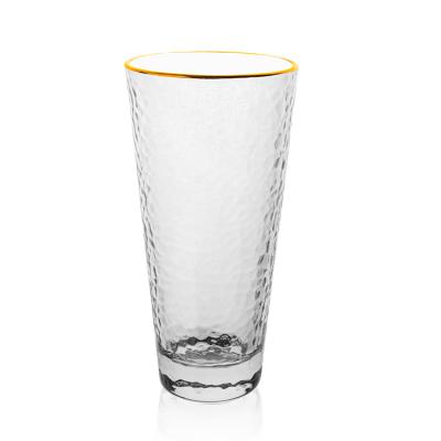 China Morden Gift 13oz Water Tumbler Luxury Glass Cup Food Safe Glasses For Drinking With Real Gold Rim On Top for sale