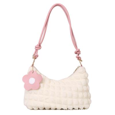 China New fashion bubble plaid shoulder bag fashion solid color pleated bag simple casual hand below small for sale