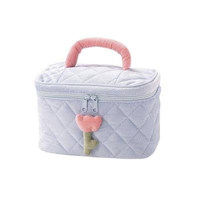 China Instagram Large Capacity Corduroy Flower Makeup Bag Washable Cute Women's Portable Toiletry Storage Bag Makeup Packaging Bag for sale