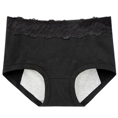 China Black Breathable Lace Ladies Briefs Women Organic Cotton Menstruation Period Underwear Leakproof Physiological Sanitary Panties for sale