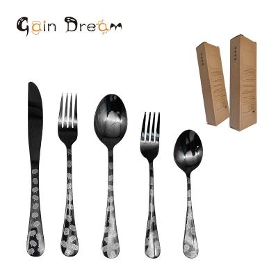 China Winning Dream Viable 30 Pieces Black Mirror Polishing Knife Fork Spoon Halloween Dinner Hotel Daily Use Talheres for sale