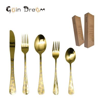 China Winning Dream 30Pcs Gold Viable Flatware Set Halloween Party Service For 6 With Laser Pattern Stainless Steel Cutlery for sale