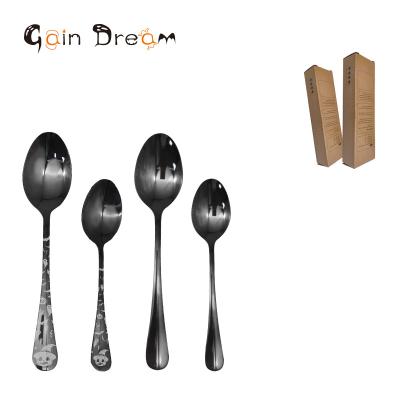 China Winning Dream 12 Pcs Sustainable Spoons Set Black Halloween Styles Stainless Steel Mirror Design New Dessert Spoon for sale