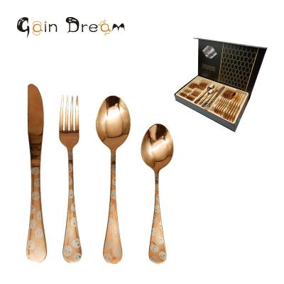 China Reusable Eco-Friendly Pvd Rose Gold Stainless Steel 24Pcs Cutlery Set Winning Dream 24Pcs Halloween Tableware for sale