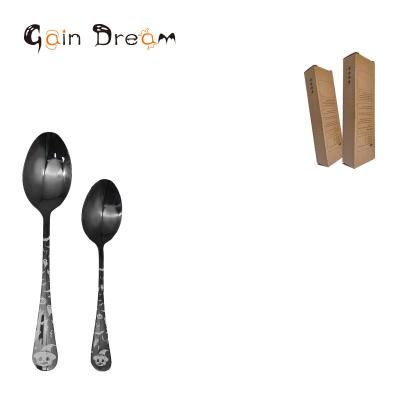 China Winning Dream Sustainable Black Spoons Halloween Styles Stainless Steel Dessert Spoons Mirror 6 Pcs Spoons Set for sale