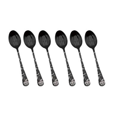 China Best Viable Price 6 Pcs Spoon Stainless Steel Flatware Halloween Spoon New Design Dining Long Handle Black Spoon Set for sale