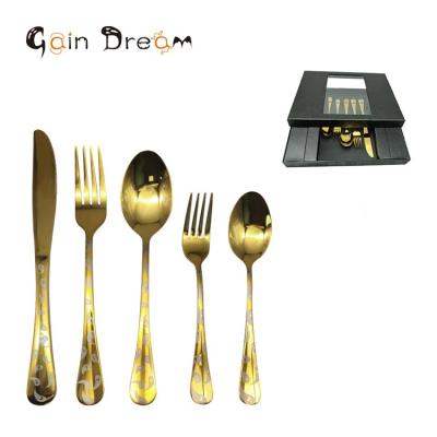 China Viable Winning Dream 20 Pcs Gold Flatware Set Mirror Polishing Halloween Tableware Cutlery Set In Gift Box for sale