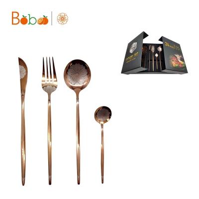 China Sustainable High End Luxury Gift Boxes Boboo Sakura Portugal Knife Fork Spoon Sets 24 Pcs Stainless Steel Cutlery for sale