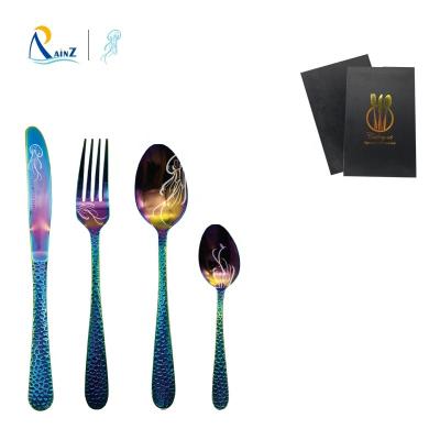 China RainZ Viable Creative Cutlery With Laser Asshole Octopus Hammer Pattern Handle 4 Pcs Tableware Gifts Set for sale