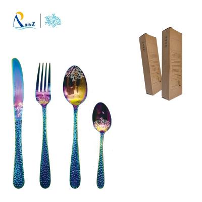 China Wholesale Viable Rain Z Restaurant Cutlery Metal Spoons Forks Knives Rainbow Cutlery Sets for sale