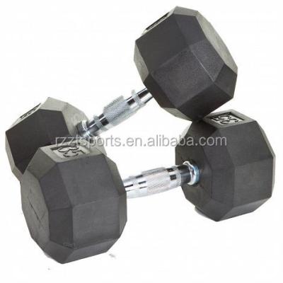 China Bodybuilding Fitness Fitness Octagon Cast Rubber Coated Dumbbell With Chrome Handle for sale