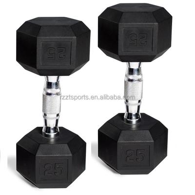 China Wholesale competitive price cast iron+rubber+steel rubber hex dumbbell for sale