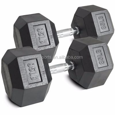 China Rubber Coated Cast Iron 15kg 7.5kg Hex Dumbbells Set For Gym for sale