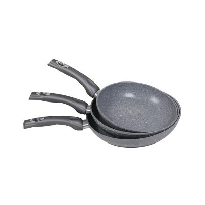 China Durable Forged Aluminum Gray Marble Cookware Set Granite Coating Fry Pan Sleek Set for sale