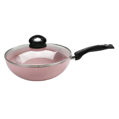 China 28cm and 30cm durable pressed pink aluminum marble wok big korean wok for sale