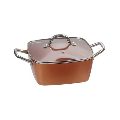 China Sustainable Aluminum Pressed 24 cm Square Pot Stainless Steel Ceramic Hot Pot Casserole With Glass Lid for sale