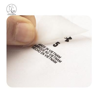 China YunShang Clothing Care Sticker Wholesale Custom Printing Clear Logo Wash Neck Transparent Soft Labels For Swimwear for sale