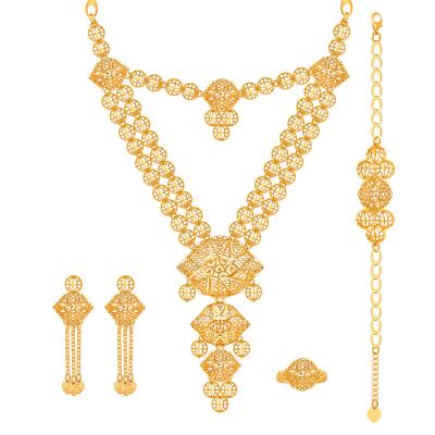 China 2022 Dubai Fashionable Luxury Bride Wedding Party Champagne Gold Plated Jewelry Set for sale