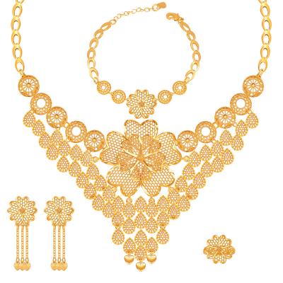 China 2022 Dubai Fashionable Luxury Bride Wedding Party Champagne Gold Plated Jewelry Set for sale