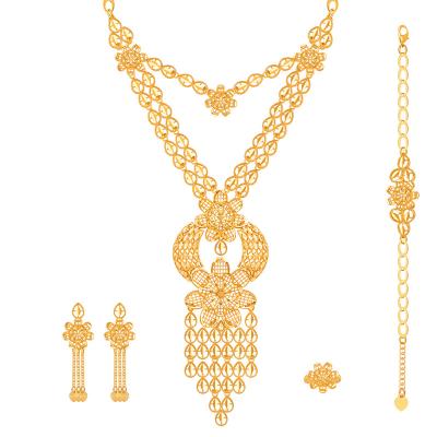 China 2022 Dubai Fashionable Luxury Bride Wedding Party Champagne Gold Plated Jewelry Set for sale