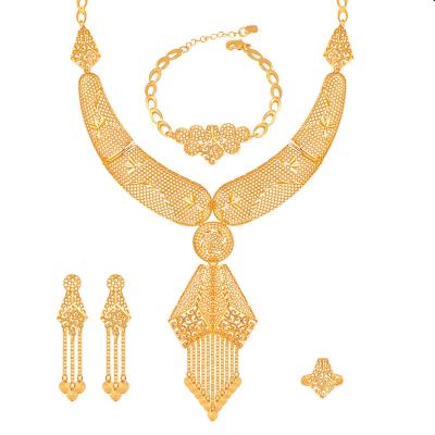 China 2022 Dubai Fashionable Luxury Bride Wedding Party Champagne Gold Plated Jewelry Set for sale