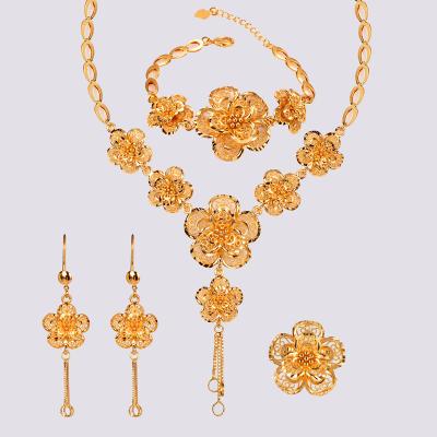 China TRENDY Custom Made Rose Gold Dubai Gold Necklace Bracelet Bridal Fashion Jewelry Set for sale