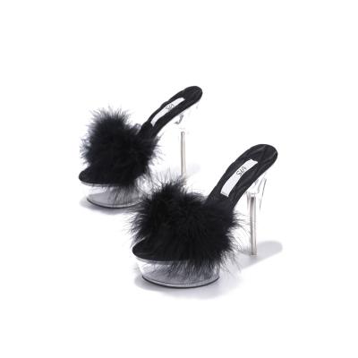 China 2022 summer popular high heel sandals women fur sandals party shoes for sale