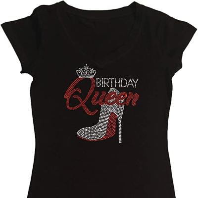 China Wholesale Custom Anti-Shrink Spandex Cotton Birthday Queen Women Rhinestone Heat Transfer T-Shirts for sale