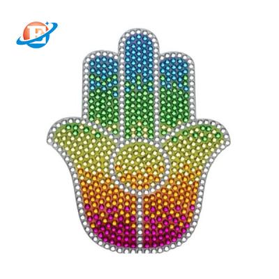 China New Design Flatback Crystal Hot Fix Templates Colorful Hand hotfix Rhinestone Transfer for sale