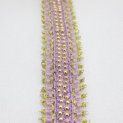 China Cell Phone Costume Accessory 4CM Width Bead Fringe Rac Trim Ribbon Braid Trim Metallic ric Lace for sale