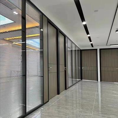 China Demountable Modern Full Height With Sliding Doors Enclose Design Safety Tempered Glass Aluminum Frame Office Partition Wall System for sale