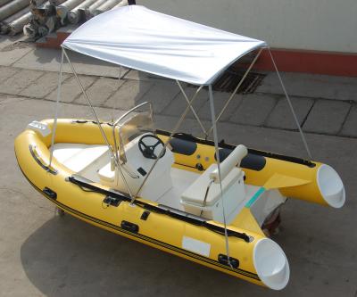 China Bote de salvamento inflable de la COSTILLA de la fibra de vidrio del amarillo el 14ft con el motor externo en venta