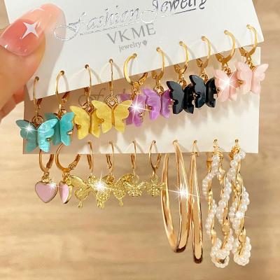 China VKME High Quality Fashion Butterfly Acrylic Resin Colorful Butterfly Earrings Bead Circle Earrings Set For Women Jewelry for sale