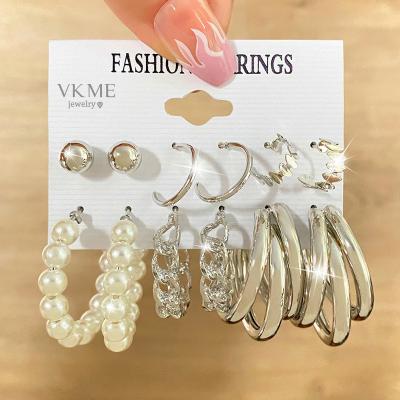 China High Quality VKME Fashion Women Bead Silver Circle Earrings Set Jewelry for sale