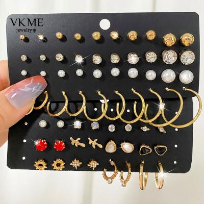 China High Quality VKME Women Fashion Simple Gold Plated Circle Earring Set Of Pearl Earrings for sale