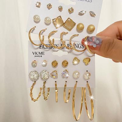 China VKME High Quality Trendy Gold Pearl Geometric Circle Drop Earrings Set For Women Jewelry for sale