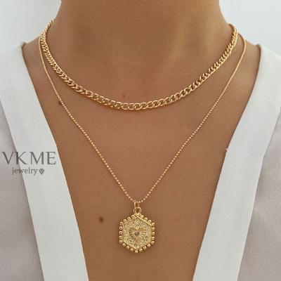 China VKME 2022 High Quality Fashion Women Double Layer Gold Trendy Necklace for sale