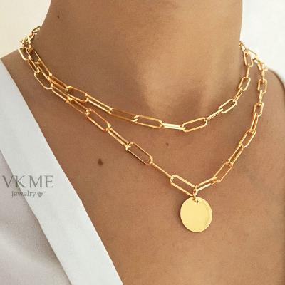 China VKME 2022 High Quality Fashion Double Layer Gold Trendy Necklace For Women Jewelry for sale