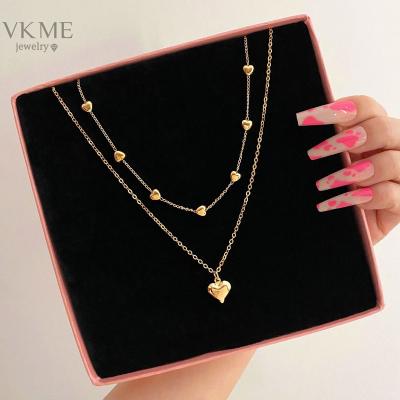 China VKME 2022 New High Quality Fashion Love Heart Double Layer Necklace For Women Jewelry for sale