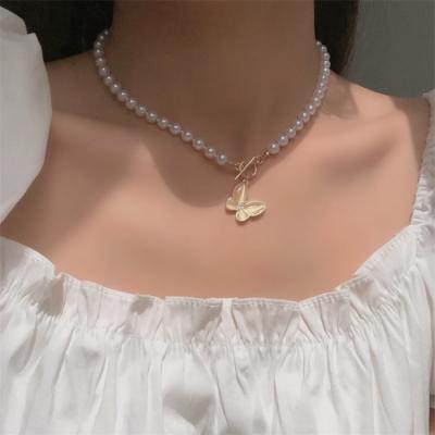 China 2022 New Arrival High Quality VKME Baroque Pearl Necklace For Women Gold Plated Choker Butterfly Pendants Bead Necklace Women Jewelry for sale